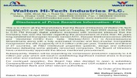 Disclosure of Price Sensitive Information of Walton Hi-Tech Industries PLC